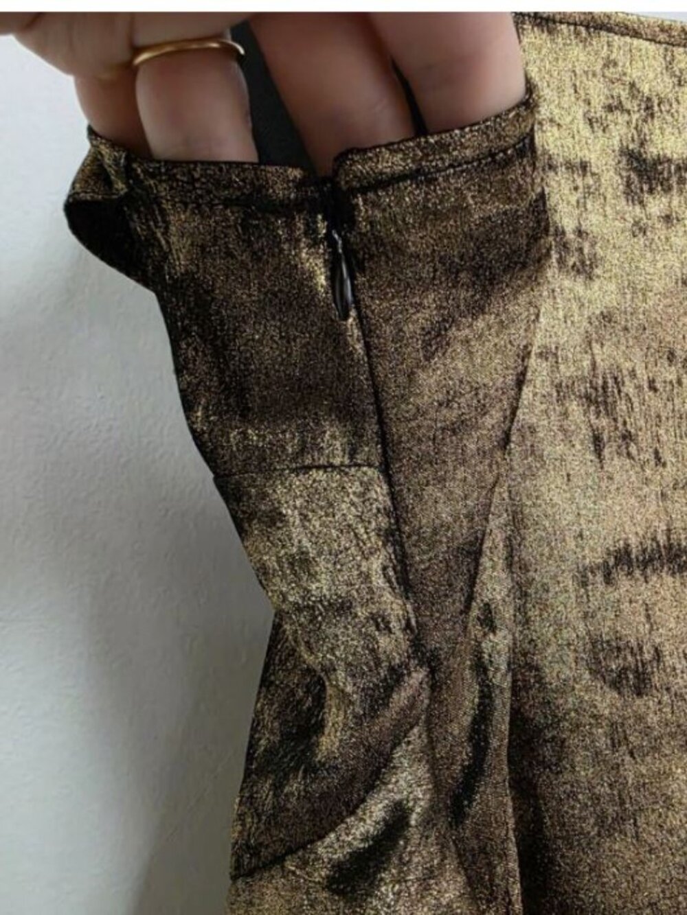 Vintage Y2K Asymmetrical Maxi Slip Dress Small 4 Metallic Gold Ruffle Cocktail - Picture 6 of 9